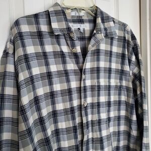 Geoffrey Beene Mens Plaid Button Down Shirt Grey Black White Cotton Size M